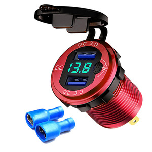 12-24V Universal Fit Fast Charger Dual QC3.0 Socket with Voltmeter Switch Aluminium Metal Quick Charge Adapter