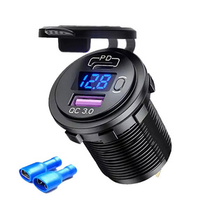 QC3.0+PD Fast Charging Dual Port Car Charger 12-24v EV Charger Button Switch Voltage Monitoring for Motorcycle/Car Modification