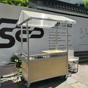 Outdoor Aluminum Frame Marine Plywood Market Mobile Stall Cart Food Vending Trolley For Street With Wheels